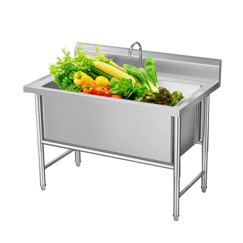 CSXSXAUO Fregadero de Cocina de un Solo Seno, Kit de Fregadero de Acero Inoxidable Estilo Granja con Grifo, Fregadero para lavandería y Uso General (100 x 60 x 80 cm / 39,3 x 23,6 x 31,4 PU