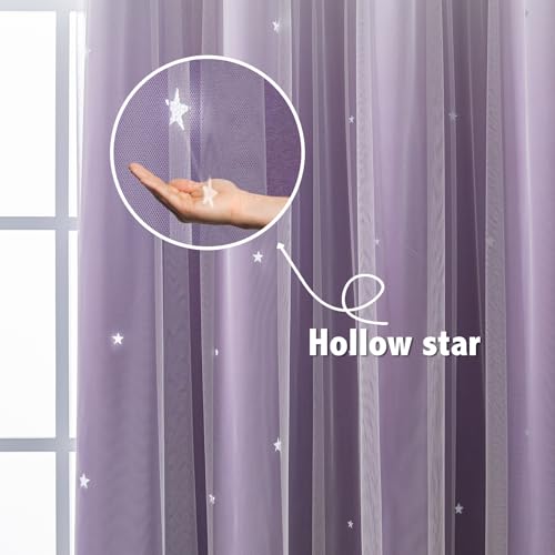 Image of Anytime Star Blackout Curtains for Girls Bedroom Kids Room,Dark Purple