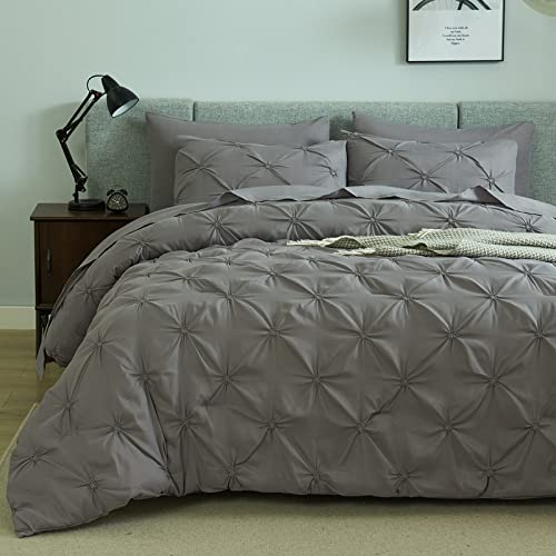 Bestchic Queen Bed In A Bag Grey, Comforter Set For Queen Bed 7 Pieces, Pintuck Grey Queen Bed Set Grey, Bedding Set Queen With Pinch Pleat Comforters, Sheets, Pillowcases & Shams (90X90 Inches) #TOP1