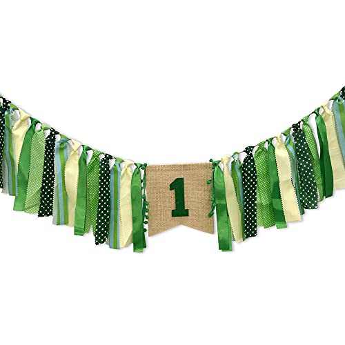 AULEGE First Birthday Banner - High Chair Pull Flag for Baby's 1st Party, Dark Green