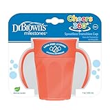Dr. Brown's Milestones Cheers 360 Spoutless Transition Cup with Handles, Travel Friendly and Leak Free Sippy for Babies and Toddlers, Coral, BPA-Free, 7 oz/200 mL, 6m+