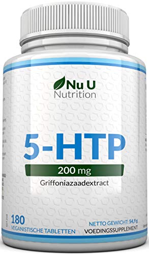 5-HTP 200 mg Dubbele Kracht Supplement - 180 5-HTP Tabletten - Voorraad voor Zes Maanden | Krachtige 5-HTP - Veganistische 5-HTP Tabletten Gluten- en Zuivelvrij van Nu U Nutrition