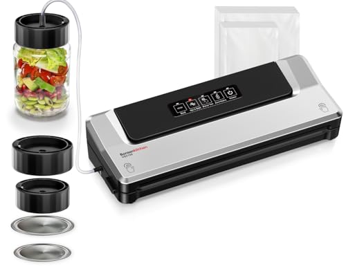 Bonsenkitchen Vacuum Sealer Machine with Mason Jar Sealer Kit | Compact Food Sealer for Kitchen Storage & Meal Prep | Multiple Modes | External Vacuum System & 40 Vacuum Bags, Silver