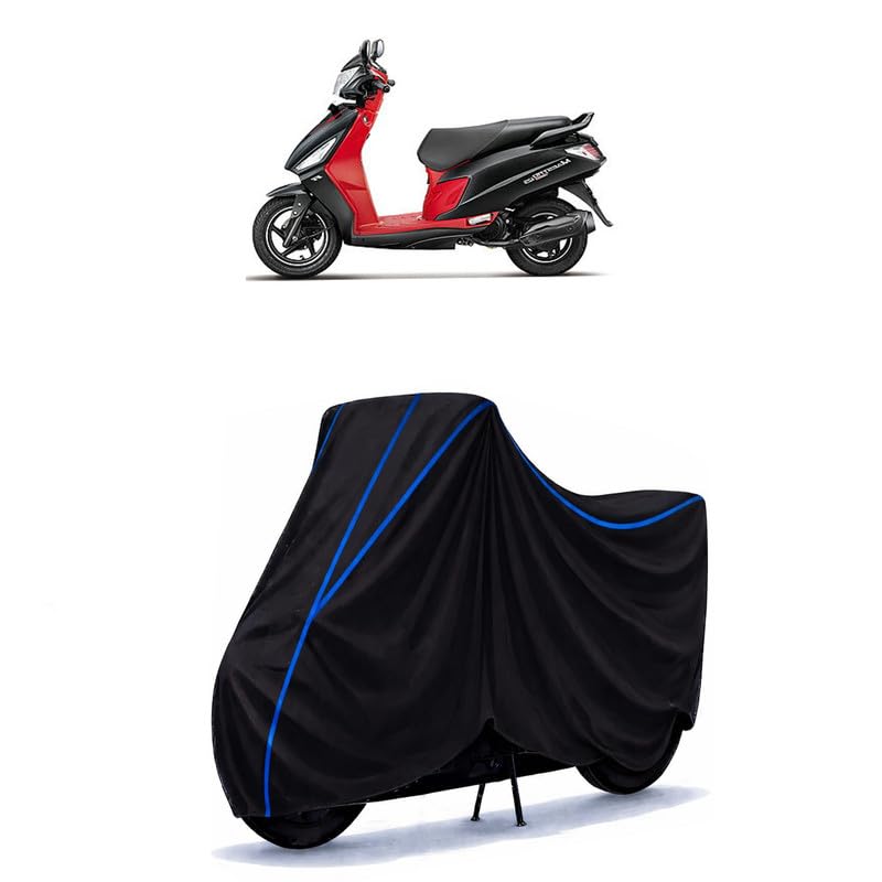 Image of Scooty Cover Water Resistant for Maestro Edge 125 | Universal Scooter & Bike Cover | Heavy Duty UV Dust, Rain & Scratch Protection | Elastic Fit All Weather Indoor Outdoor | Black with Blue Piping