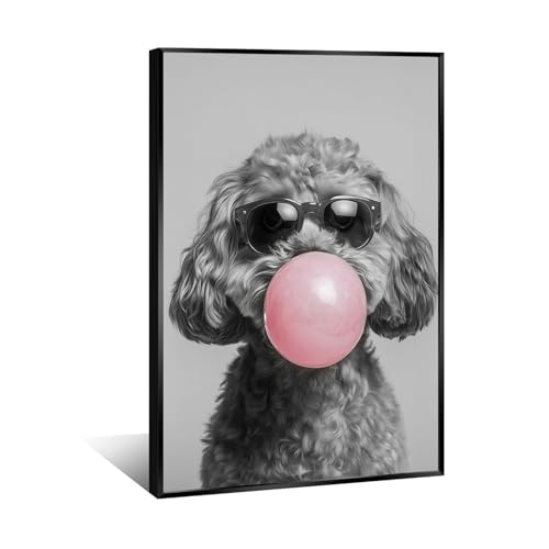 Cavapoo Pink Bubble Gum Poster Funny Animal Wall Art Pink
