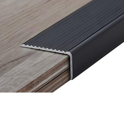 Antiscivolo Paragradino Alluminio per Laminato Parquet, 100 Cm Profilo per Bordi Scale Forma A L(Zwart,39x1.2x0.8in)