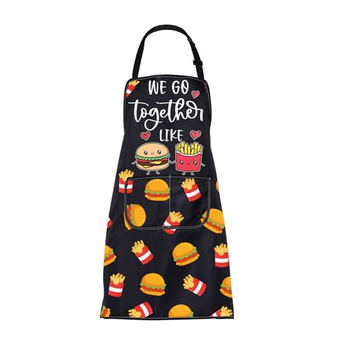 ENSIANTH Tablier « We Go Together Like Hamburger and Fries » - Cadeau idéal pour les amateurs de cuisine, de chef de cuisine, barbecue, barbecue, tablier frites burger, M