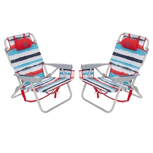 Banana Boat Folding Beach Chair Lightweight Backpack Chairs for Adults 5-Position with Lay Flat Outdoor Heavy Duty Beach Chair (Red Multi (2 Pack))