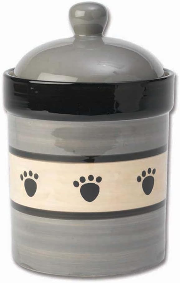 PetRageous 10010 Metro Pets Stoneware Dog Treat Jar 9.25-Inch Tall for Dog Treats and Cat Treats, Dishwasher Safe, Grey