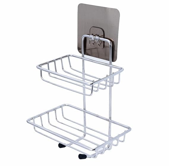 Wall-Mounted Shower Caddy, 2-Tier Wire Basket Organizer, Chrome Finish, Adhesive Mount-image-27