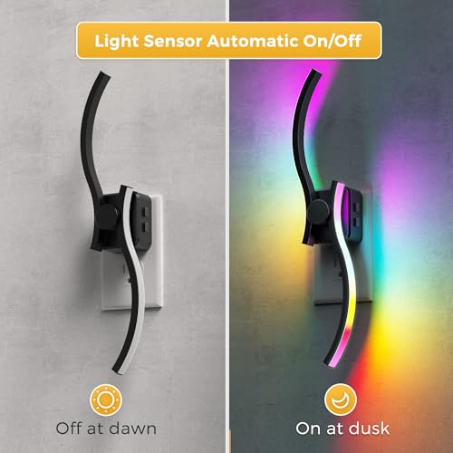 Image of L LOHAS LED Night Light, Night Lights Plug into Wall, Modern Nightlight with Dusk to Dawn Sensor, 3000K & RBG Dimmable Wave Plug in Night Light, for Bedroom Bathroom Hallway