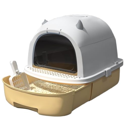 新デザインのカートゥーン風小悪魔 ネコ用トイレ本体 大型 全カバー式 引き出し式 蓋付き 大型サイズ 快適でスタイリッシュ 砂の飛散防止 消臭機能 折りたたみ可能 スクープ付き ネコ用トイレ本体 (イエロー)