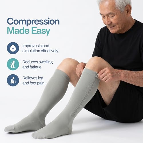 Image of TheraMagic Zipper Compression Socks for Men & Women, 20-30mmHg Closed Toe Graduated Zippered Compression Stocking