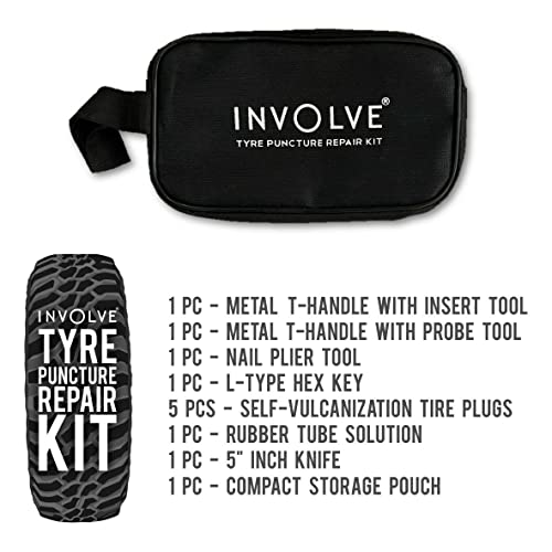 Image of INVOLVE 9 in 1 Universal Tubeless Tire Puncture Kit Emergency Flat Tire Repair Kit Tool (Storage Bag) Elements pro Gold Dust luxuary car perfume for Car, Bike, SUV, & Motorcycle Involve Accessories