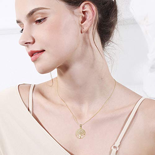 AGVANA Gold Plated Sterling Silver Tree of Life Pendant Necklace Earrings for Women Dainty Family Tree Jewelry for Her Anniversary Birthday Gifts for Mom Wife Lover Grandma Her, 16+2 Inches2