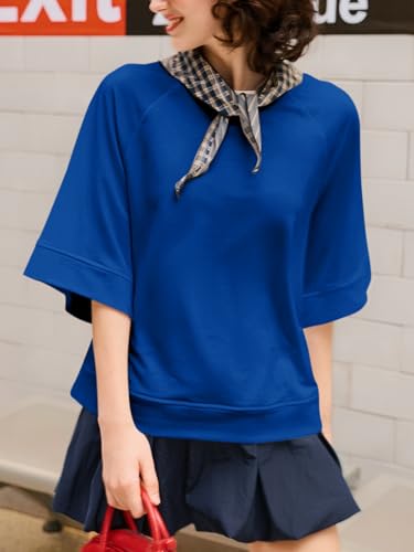 Image of Tankaneo Womens Oversized Half Sleeve T-Shirts Crew Neck Boxy Basic Tees Tops Summer Casual Loose Fit Tunic Shirts