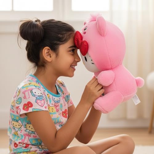 Image of Fusked Fluffies Hello Kitty Plush Soft Toy for Newborn Baby - 25 cm Cute Hello Kitty Stuff Toys for Kids (12 Month to 1.5 Year) - Safe, and Washable