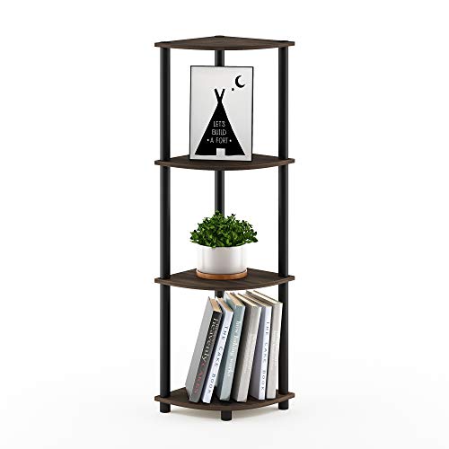 Image of Furinno Turn-N-Tube Toolless 4-Tier Storage Shelves, Columbia Walnut | Rustic Brown Corner Shelf, Open Storage Book Shelf, for Organization and Storage, Living Room, Home Office, Bedroom