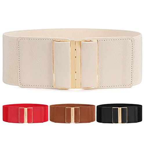 SUOSDEY Breiter Taillengürtel Damen Elastischer Stretchbund und Gold Flacher Legierung Schnalle Gürtel für Kleider Mäntel Pullover Cover
