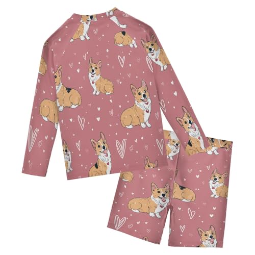 Corgi Dogs Love Boys Swimsuit Rash Guard Toddler Kids Long Sleeve Swim Shirt and Trunks Swimwear Set 3-10Y2