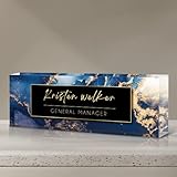 Aumuko Office Desk Name Plate Personalized, Custom Name Plate for Desks, Acrylic Glass Office Desk Decor, Custom Employee Appreciation Gifts (Blue Marble)