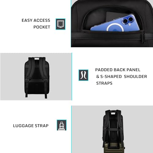 Image of F Gear Arvion 22L Premium Black Tech Laptop Backpack with USB & Type-C Charging Ports|2 Compartments & 4 Pockets|Fits 17-inch Laptop|Water-Resistant, Luggage Strap|Office & Travel Backpack