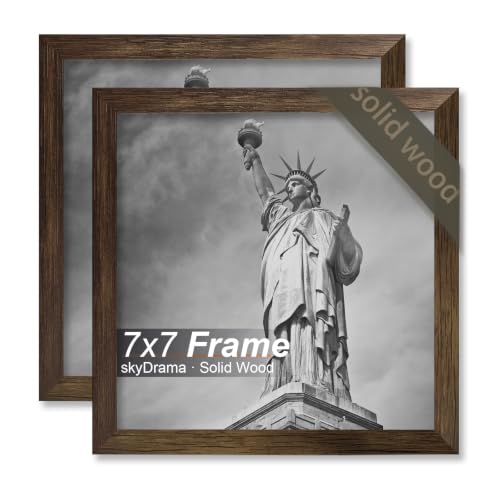 skyDrama Solid Wood 7x7 Picture Frame with Brown Wood Grain 2 Packs