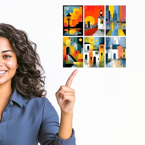 Image of SiddArtify Abstract Cityscape Wall Art Prints Set - Modern Architectural Poster Decor for Living Room Office - Set of 2-4x6 Inch - Board (Pack of 6) - Sticker (Pack of 6)