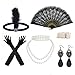 wokdsbl 8PCS 1920er Jahre Accessoires-20er Schmucksets für Damen- 20's Theme Set mitPerlenkette, Ohrringe, Diadem, Fächer, Handschuhe-1920er Great Gatsby Thema Party Zubehör für Fraue