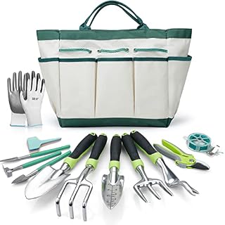 AIRAJ Garden Tool Set, 13PCS Gardening Gifts Garden Set for Women Men, Including Trowel, Pruning Shears, Weeder Tools, Tote Bag, Gloves, Indoor and Outdoor Gardening Transplanting