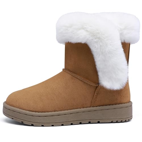 MIXIN Girls Winter Snow Boots Warm Faux Fur Lined Ankle Booties with Non-Slip Sole for Little/Big Kids