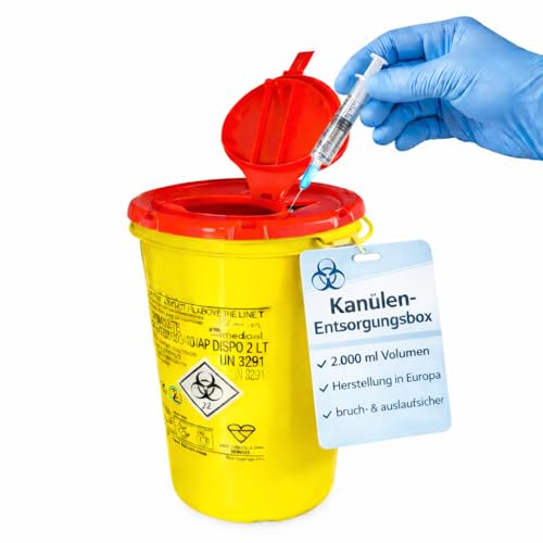 BUXMED 3 Stück Kanülenabwurfbehälter 2 Liter für Spritzen Nadeln & Skalpelle Sharps Container Abwurfbehälter Biohazard Butterfly Kanüle Spritzenabwurfbehälter Nadelentsorgungsbehälter