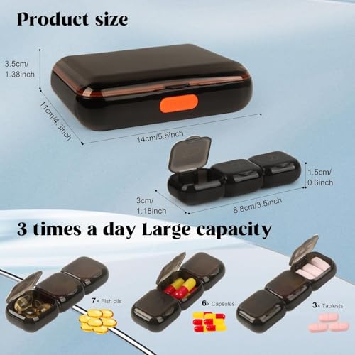 Image of 21 girds Pill Organizer 7 Day, 3 Times a Day Large Weekly Pill Box, Push Button Daily Pill Case for Vitamin, Fish Oil, Supplements Waterproof | Black | 01 Pcs