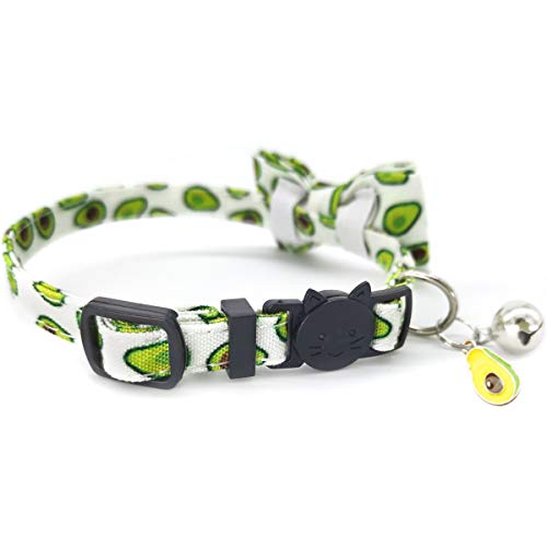 KUDES 2 Pack/Set Printed Cat Collar Breakaway with Bell Charms and Bowtie, Cute Kitten Bow Tie Collars for Kitty Puppies and Other Small Pets, Adjustable 7.8 to 10.5 Inch (Watermelon & Avocado)