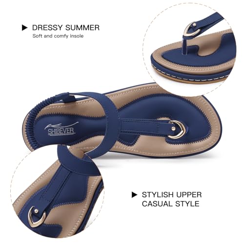 Image of SHIBEVER Womens Sandals Summer Flat: Dressy Casual T-Strap Flip Flop Thong Flats Sandals - Comfortable Walking