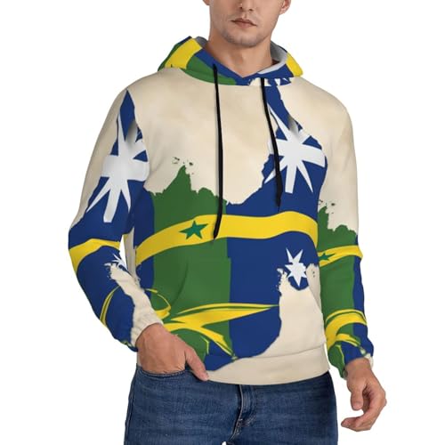 Solomon Islands Flag Map02 Men'S Casual Sweatshirt Hoodie, Long Sleeve Hooded Pullover With Pocket And Drawstring