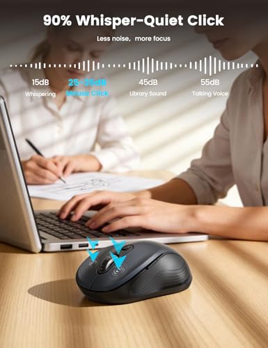 Image of WisFox 2.4G Wireless Mouse for Laptop, Ergonomic Computer Mouse with USB Receiver and Type-C Adapter, 3 Adjustable Levels, 6 Button Cordless Mice for Windows Mac PC Notebook (Grey and Black)