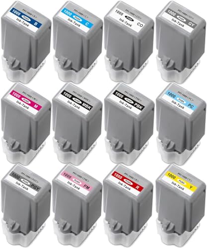 Image of Pro 1000 Ink cartridges PFI-1000 12 Color Pack Ink Tank 80ml Replacement for Canon PFI-1000 Ink Cartridges Compatible for imagePROGRAF PRO 1000 Printer (12Pack,MBK /PBK /C /M /Y /R /GY /B /PGY /PC /PM /CO) | Replacement for Canon PFI-1000 Ink Cartridges Compatible for imagePROGRAF PRO 1000 (12PK,MBK /PBK /C /M /Y /R /GY /B /PGY /PC /PM /CO)