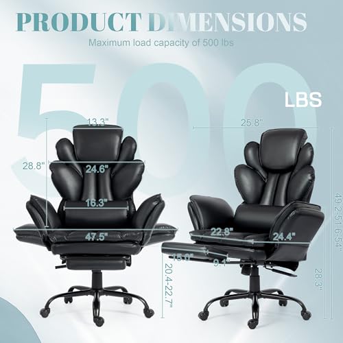 Image of Flip Armrests Criss Cross Office Chair, Reclining Office Chair with Foot Rest, Adjustable Headrest, Massage Waist Pillow, Cross Legged Big and Tall Desk Chair Wide Seat Vanity Chair, PU Leather Black