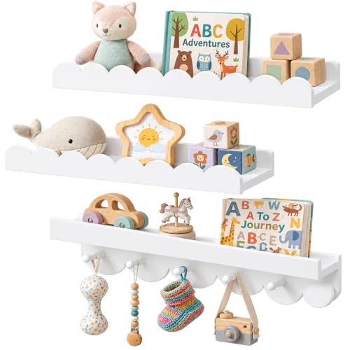 3er Set Wandregal Kinderzimmer Bücherregal Kinder Wand mit runden Haken