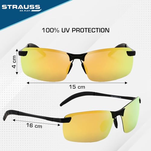 Image of Strauss Polarized Sunglasses for Men and Women | Lightweight Sunglasses with UV Protection for Cycling | Running | Driving | Cricket | Fishing, (Yellow)