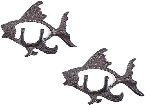 2個セット 鋳鉄製 素朴な魚デザイン 壁ハンガー シーライフメタル 壁フック 鍵 タオル 壁ホルダー マウント 高耐久 装飾 航海 ギフト アイデア (魚)（Amazon）