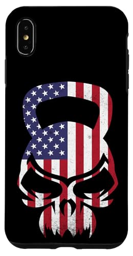 iPhone XS Max US American Flag Kettlebell Skull Fitness Exercise Gym Case