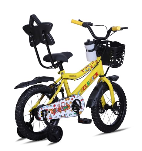 Image of 14T Kids Cycle for Boys & Girls Ideal for Age Group 2-5 Years with Balance Wheel & Back Rest Seat & Water Bottle | Semi Assembled | Rigid Fork | Frame 9 Inch (Yellow)