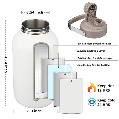 Image of BJPKPK 1 Gallon Water Bottle Insulated, Dishwasher Safe 128oz Large Water Jug with Metal Handle & BPA Free Spout Lid, Stainless Steel Metal Jug for Gym, Sports & Hiking, Milky White