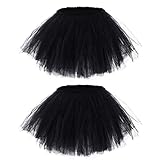 hoyuwak 2 Pack Black Tutu Tulle Skirt for Women 5 Layered Stretchy Puffy Fluffy Adult Dance Skirt for 80s Ballerina Party Costume