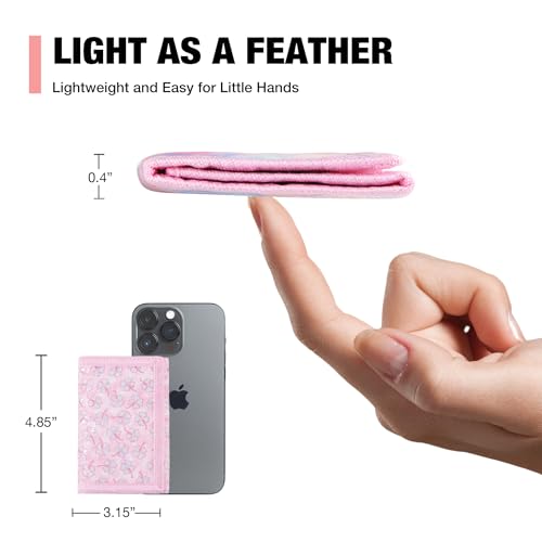 Image of Kids Wallets for Girls, Little Girls Wallet for Kids, Wallet for Teen Girls, Toddler Wallet for Girls with Magic Sticker, RFID Nylon Wallet /Canvas Wallet with Coin Pocket for Gifts, Pink Leaf