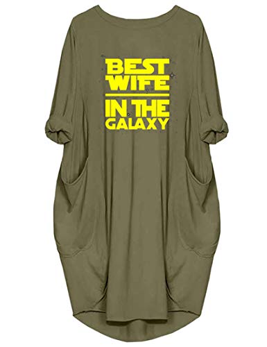 Dropeon Women's Best Wife in The Galaxy Long Sleeve Oversize Baggy Dresses with Pockets Green