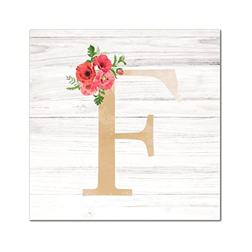 Monogramme lettre F en bois plaque murale fleur rouge pour sublimer une entree fade