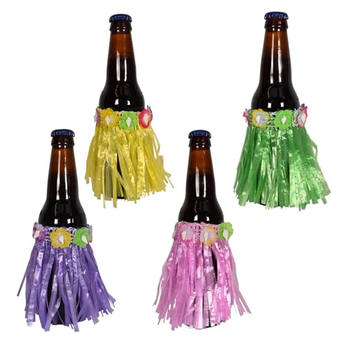 Beistle 3.5" 4 Piece Mini Drink Hula Skirts For Hawaiian Themed Luau Party Supplies